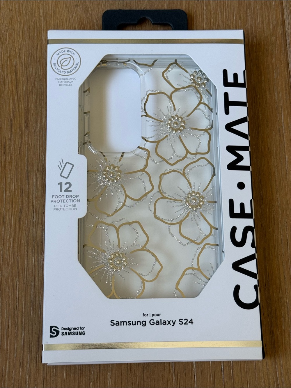 New CASE-MATE Samsung Galaxy S24 Floral Protective Case Gold Silver flower